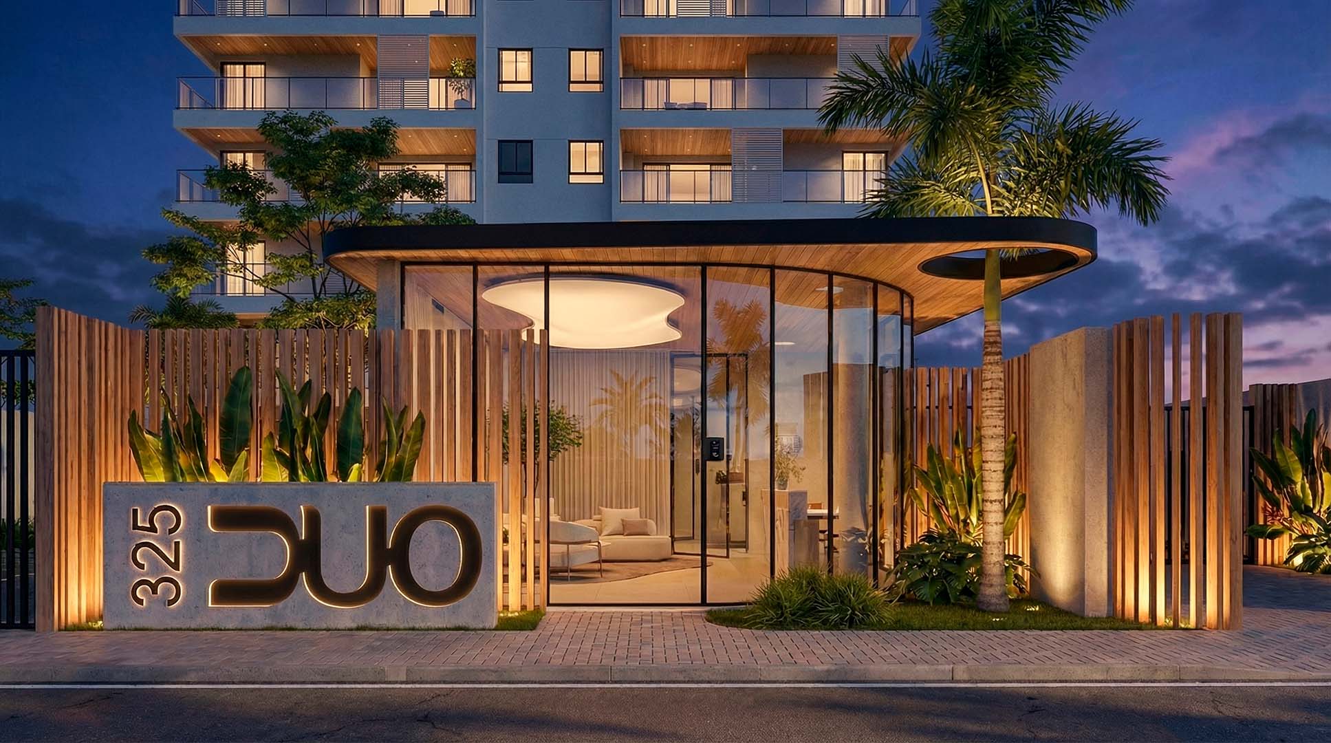 Piscina do DUO Residence com deck e paisagismo